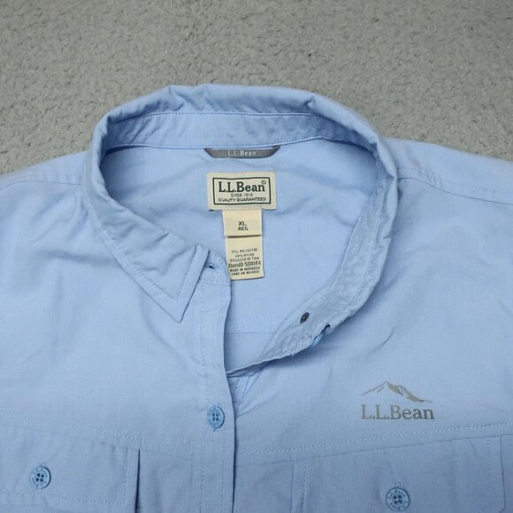LL Bean Shirt Mens XL Blue No Fly Zone Safari Outdoor Vented Fishing Camp Pocket - Picture 8 of 15
